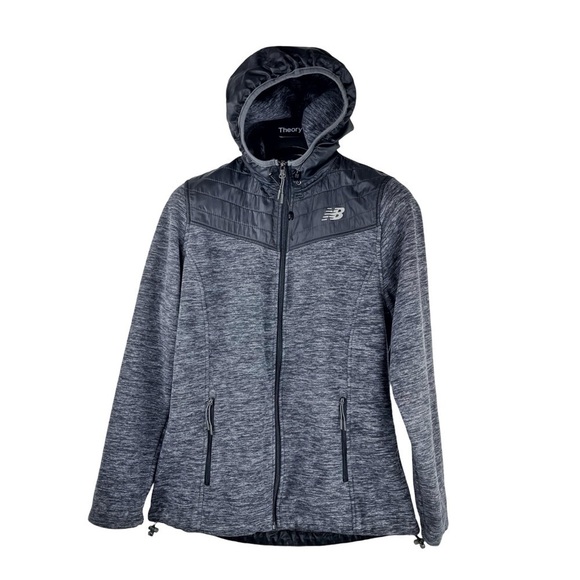 New Balance Jackets & Blazers - NEW BALANCE Women's Black and Charcoal Grey Fleece Hoodie Jacket Drawstrings S